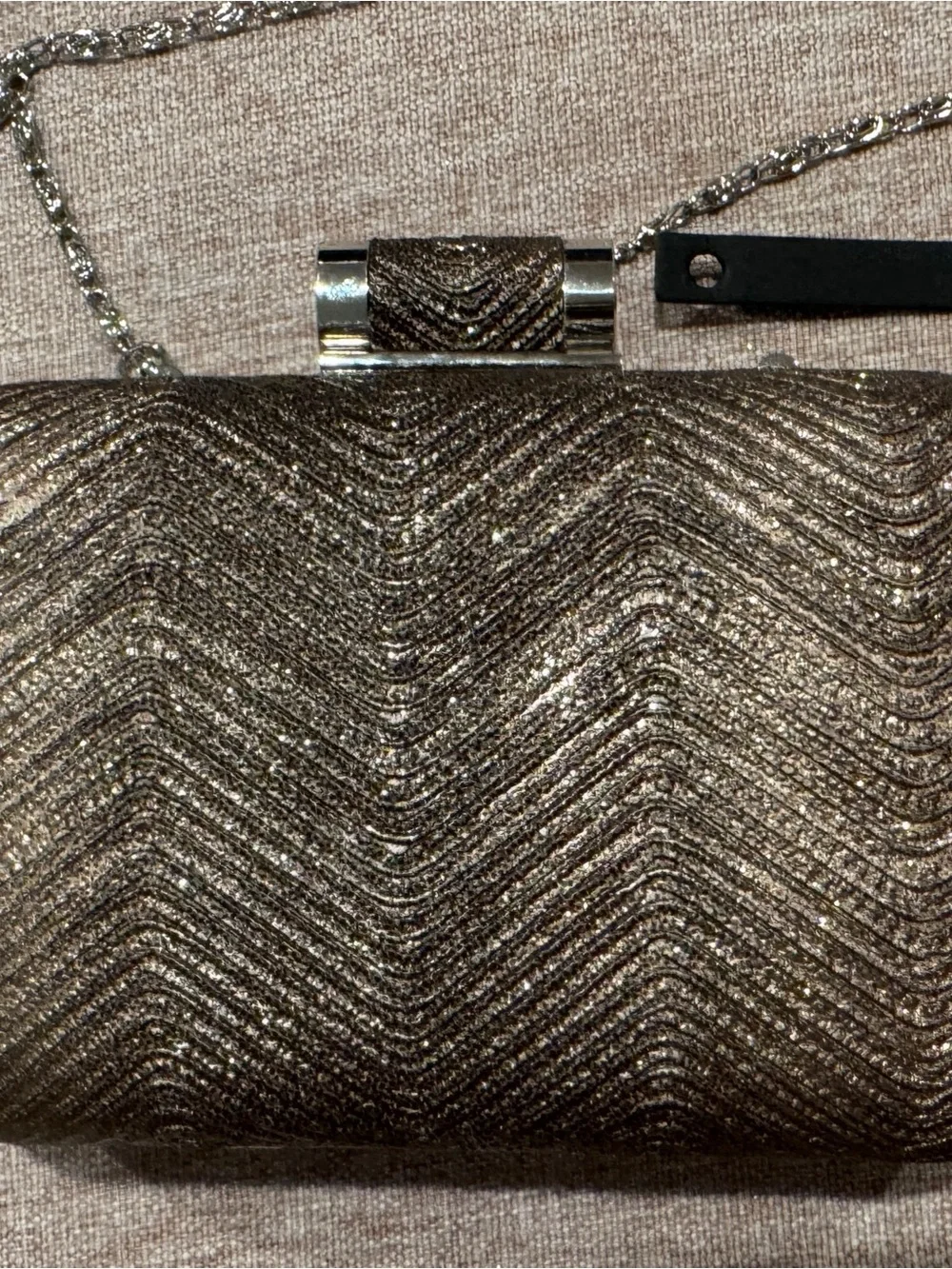 Zilcremo Bronze Metallic Wave-Textured Evening Clutch with Chain